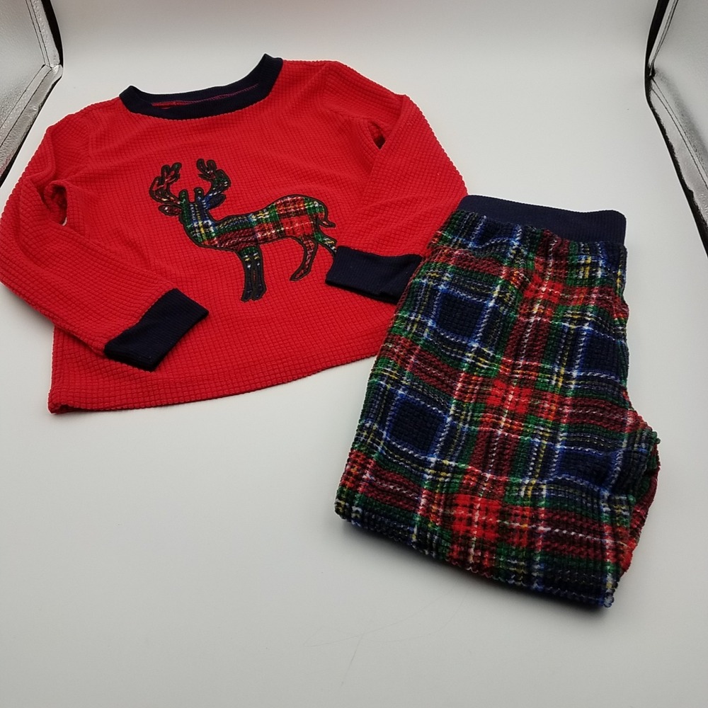 Eddie Bauer Boys Kids Toddler 3T Pajamas PJs Plaid Two Piece Top Bottom Deer